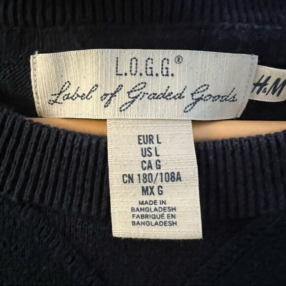 H&M Crew Neck Navy Men’s Sweater Sz Large   L.O.G.G. - Picture 2 of 10